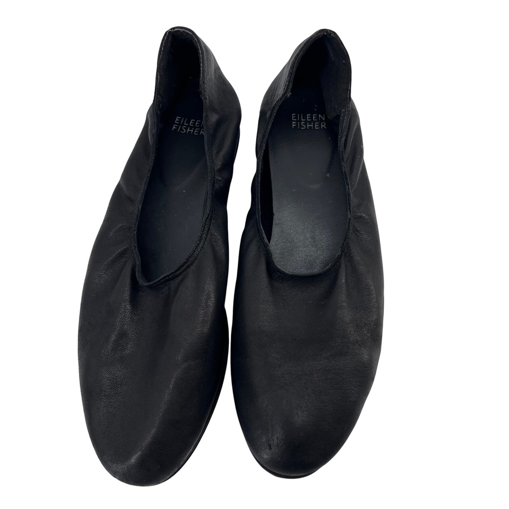 Eileen Fisher Mellow-LT Black Leather Wedge Flats Women 10M Platform Shoes